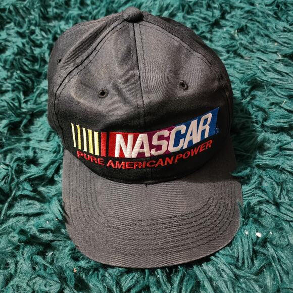 Vintage NASCAR Pure American Power Black Snapback Hat 90s Racing Embroidered - Picture 1 of 5